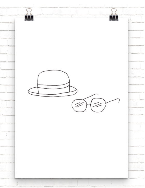 An image of Churchill’s hat and glasses