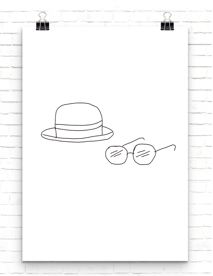 An image of Churchill’s hat and glasses